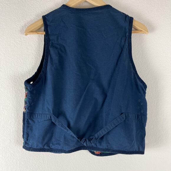 Victoria Jones Lattice Vest Womens MP Blue Embroidered Corduroy Fall Harvest - Picture 8 of 9